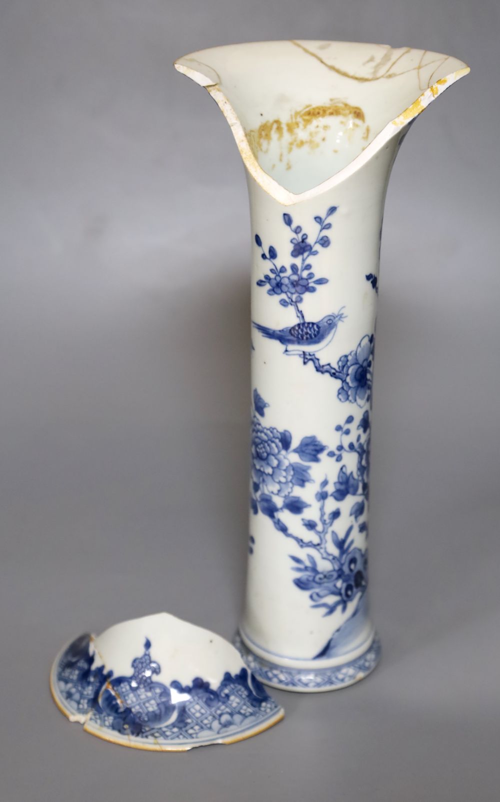 A 19th century Chinese blue and white trumpet vase, height 33cm (a.f.)